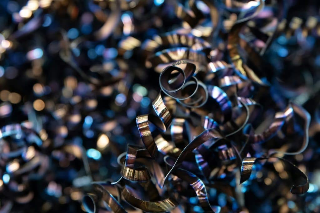 Close-up of scrap metal stored for recycling